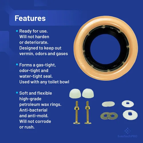 Vista 5 de EvertechPRO Kit universal de repuesto de anillo de cera de inodoro extra grueso para toma de suelo con embudo de brida de goma negra, junta