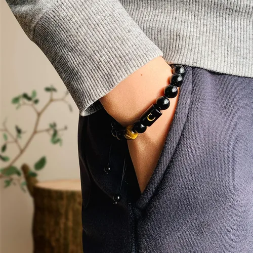 Vista 16 de SUMMER LOVE Regalos para el Día del Padre, pulsera con inicial de piedra de ónix negro de 0.394 pulgadas para hombres, pulsera de cuerda trenzada