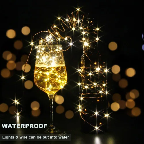 Vista 2 de Tira de luces led rutilantes con 20 luces de hadas led micro Cylapex, en cable de cobre revestido de plata de 3.3 pies, funciona con dos