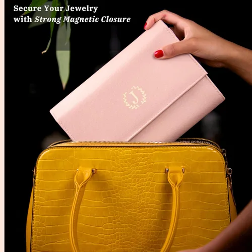 Vista 5 de COSMIYA Joyero de viaje personalizado con inicial, regalos personalizados con monograma para mujeres, regalos de dama de honor, organizador de joyas