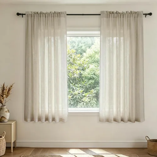 Vista 9 de Mrs.Naturall - Cortinas transparentes con bolsillo para barra de 36x63 pulgadas de lino mezclado negro