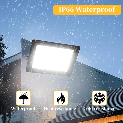 Vista 4 de Paquete de 4 luces de inundación LED de 100 W, luces de seguridad superbrillantes de 11000 LM, luz de inundación impermeable IP66 para exteriores