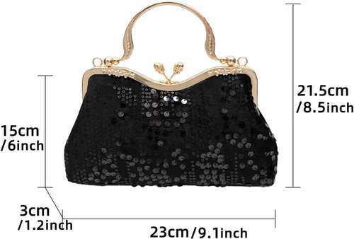 Vista 2 de Bolso de noche de terciopelo con lentejuelas vintage bolso de hardware de flores adecuado para banquetes de boda fiesta ocasiones formales