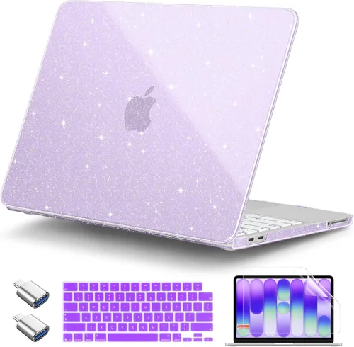 Vista 10 de DONGKE Funda con purpurina para MacBook Neo de 13 pulgadas 2026 (modelo A3404 A18 Pro Chip) Carcasa rígida transparente brillante con protector