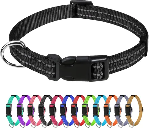 Vista 14 de TagME Collares de nailon reflectantes para perros, collar ajustable clásico para mascotas con hebilla de liberación rápida para cachorros, rosa Rosa