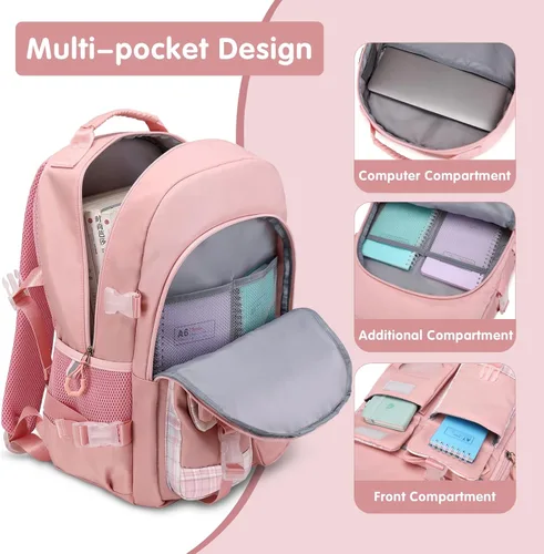 Vista 3 de Mochila para niñas - Mochilas para libros y mochila escolar para niñas, Rosado, Mochilas Daypack