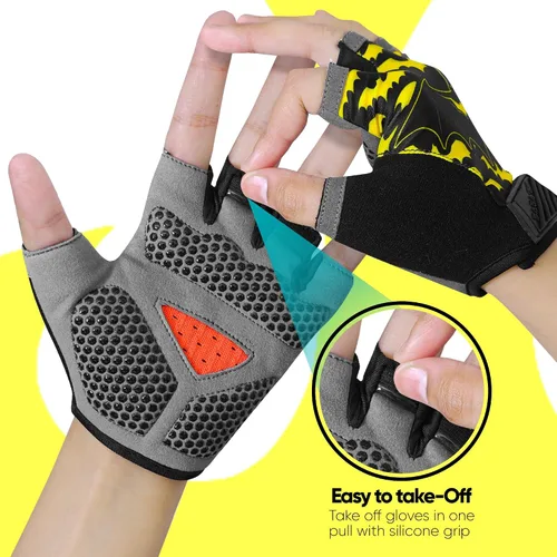 Vista 3 de Guantes de ciclismo de medio dedo para niños, antideslizantes, acolchados, antideslizantes, sin dedos, para niños y niñas, ideales para BMX, MTB