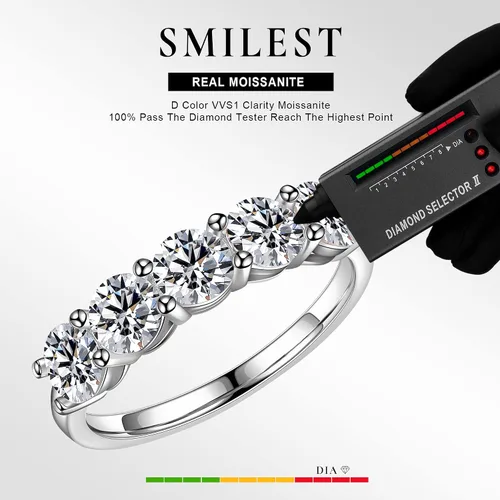 Vista 2 de SMILEST 5 Stone Moissanite Eternity Band for Women, D Color VVS1 Clarity Brilliant Round Lab Created Diamond Rings 14K White Gold Rose Gold Vermeil