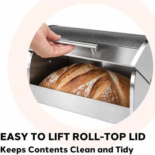 Vista 6 de Oggi Panera con tapa enrollable de acero inoxidable para encimera de cocina con tapa de vidrio templado - Se adapta a múltiples hogazas grandes