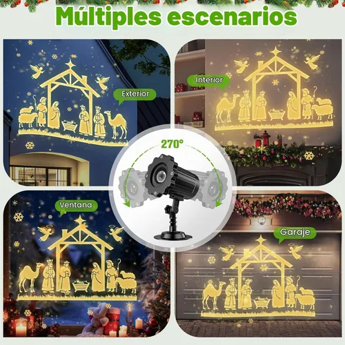 Vista 4 de Luces de proyector de belén de Navidad al aire libre en interiores - 2025 mejora 3D dinámica decoración de Navidad de Jesús, luces de proyector