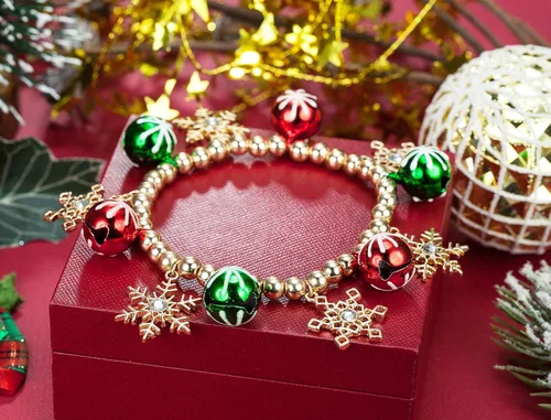 Vista 4 de Bling - Pulsera de cuentas de copo de nieve blanco con cuentas elásticas de cristal para mujeres y niñas