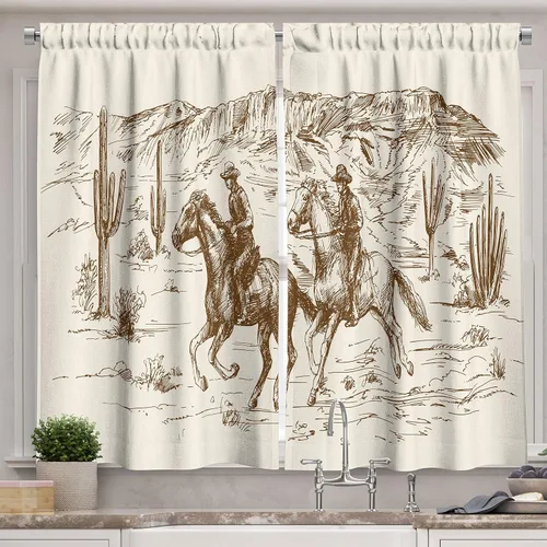 Vista 11 de Ambesonne Cortinas rústicas de cocina, recetas temáticas de verduras para chef, tablones de madera rústica, imagen de arte, cortinas de ventana
