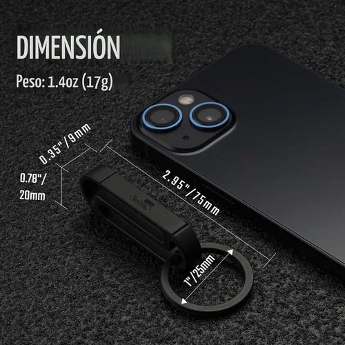 Vista 6 de KeyUnity Clip de cinturón Titanium del tenedor de la llave, llavero lateral doble del mosquetón para los hombres Km10 (Pvd Negro)