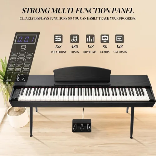Vista 5 de Ktaxon Piano de Teclado de 88 Teclas con Acción Ponderada, Piano de Teclado Electrónico, Piano Digital con Unidad de 3 Pedales, Soporte de Música