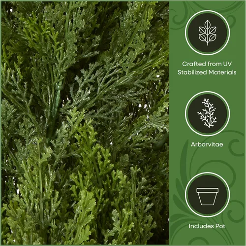 Vista 6 de Pino Thuja de plástico National Tree con maceta de plástico redonda, verde oscuro