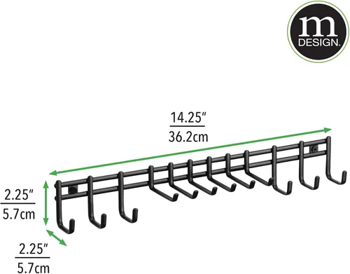 Vista 4 de mDesign Organizador de accesorios y centro de almacenamiento de metal para montaje en pared, moderno soporte delgado para corbatas, cinturones