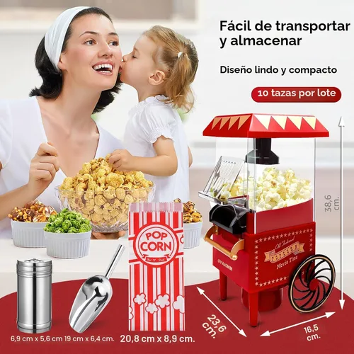 Vista 5 de Máquina de palomitas de maíz, kit de máquina de palomitas de maíz de aire caliente, caja de regalo, máquina portátil para hacer palomitas de maíz