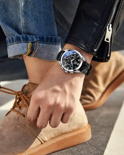 Vista 6 de OLEVS Reloj para hombre cuero marrón moda cronógrafo reloj luminoso impermeable casual relojes de pulsera
