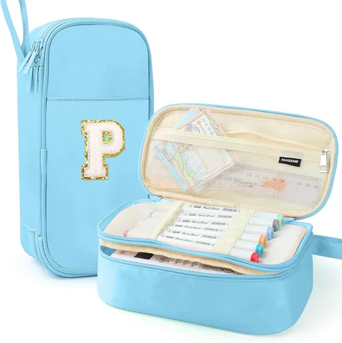 Vista 58 de Estuche Grande para Lápices, Bolsa de Lápices de Gran Capacidad, Bolsa de Lápices Personalizada con Inicial con Cremallera Suave, Múltiples