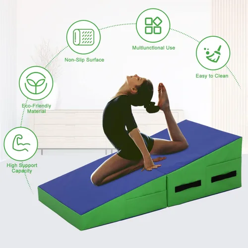 Vista 2 de Colchoneta de gimnasia de 48 x 24 pulgadas, tapete de gimnasia con superficie antideslizante de PVC para niños y adultos, colchoneta plegable