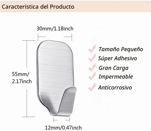 Vista 4 de Ganchos autoadhesivos pequeños para colgar ganchos resistentes para ganchos adhesivos de pared, paquete de 10