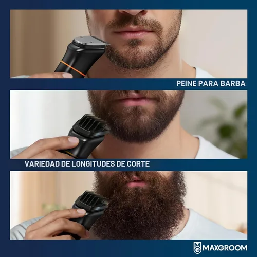Vista 2 de MAXGROOM - Cortadora de barba 6 en 1 para hombres, afeitadora eléctrica inalámbrica impermeable, kit de aseo para bigote, cabello, cara, nariz
