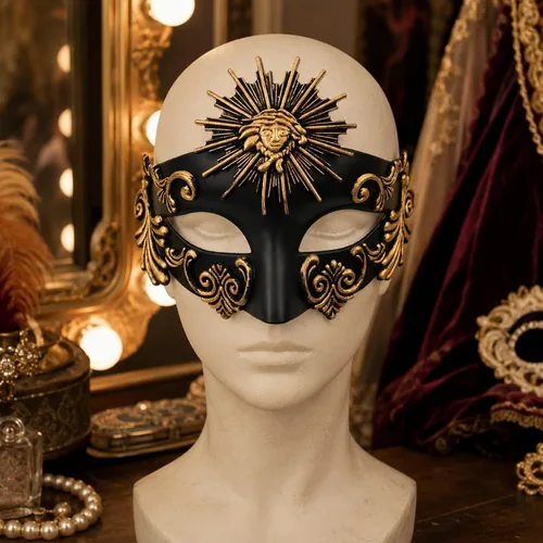 Vista 5 de LOGOFUN Retro Roman Sun God Mask Venetian Masquerade Face Prop - Bronze