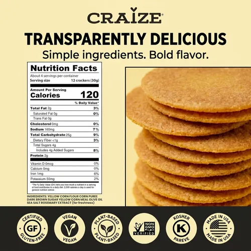 Vista 2 de Craize Sweet Corn Crisps Galletas de maíz tostadas sin gluten, veganas, kosher, 4 onzas cada una