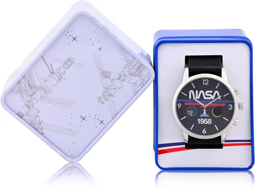 Vista 4 de Accutime NASA - Reloj analógico para hombre adulto, correa de silicona, esfera de cristal, caja mate, reloj analógico para hombre, color negro