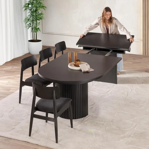 Vista 27 de Transformer Table - Mesa de comedor redonda extensible de madera maciza, mesa de comedor redonda extensible, muebles modernos que ahorran espacio