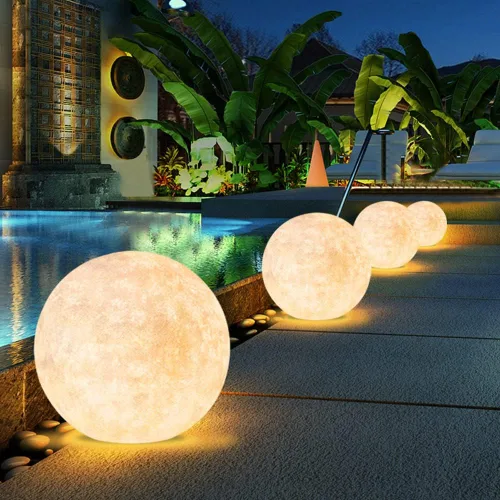 Vista 7 de Luces de poste al aire libre, luces de piso de bola, luces de jardín al aire libre, luces de pilar impermeables, luces de pilar de villa, jardín