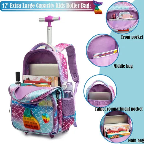 Vista 5 de Mochila con ruedas para niñas con ruedas para niños y niñas, mochila con ruedas Azul-220224-L