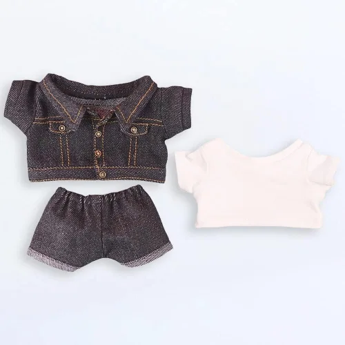Vista 7 de niannyyhouse Chaquetas de mezclilla Jeans Camiseta blanca 7.8 pulgadas (7.9 in) Ropa de muñeca rellena humanoide de felpa (negro)