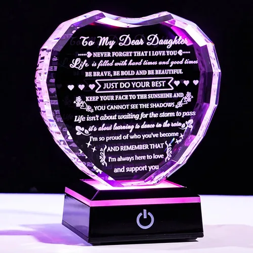 Vista 10 de YWHL Regalos para Hija de Mamá Papá Mejores Ideas de Regalos de Cumpleaños y Graduación para Hija Adulta Recuerdo de Cristal con Base de Luz Regalo