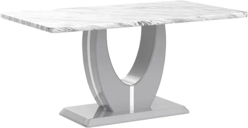 Vista 4 de LKTART Morden Morden - Mesa de comedor rectangular de grano de mármol de imitación para cocina, comedor, sala de reuniones, color gris