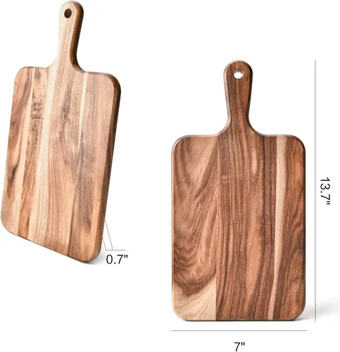 Vista 3 de Tabla de cortar de madera de acacia, tabla de cortar de madera para carne, queso, pan, verduras y frutas, tabla de charcutería con asa, 14 x 7