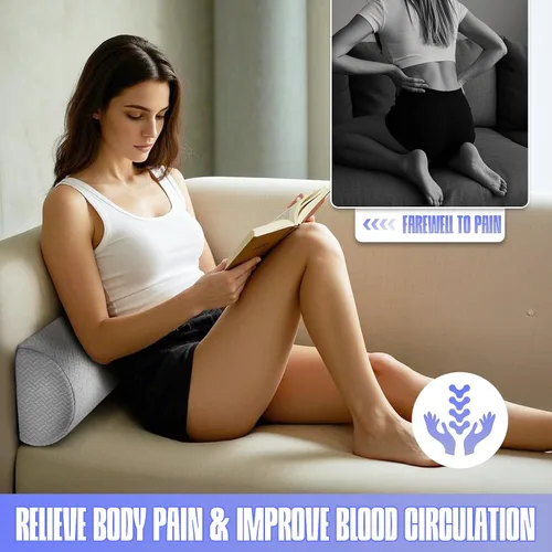 Vista 5 de Almohada de rodilla para dormir de espalda, almohada de apoyo debajo de las piernas para dormir de espalda, almohada de media luna para la parte Gris