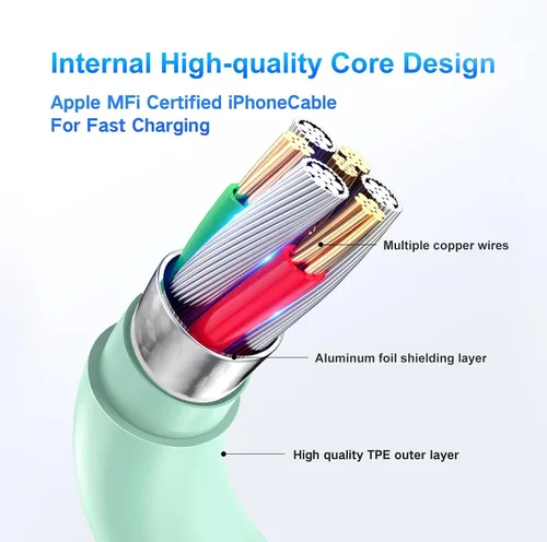 Vista 5 de Cargador para iPhone de carga rápida, [certificado MFi] Cargador de pared USB C de 20 W con cable USB C a Lightning de 6 pies, cable de carga rápida