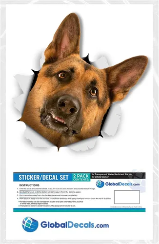 Vista 5 de Winston & Bear Calcomanías 3D para perros, paquete de 2, curioso pastor alemán para pared, nevera, inodoro y más, calcomanías de perro pastor alemán
