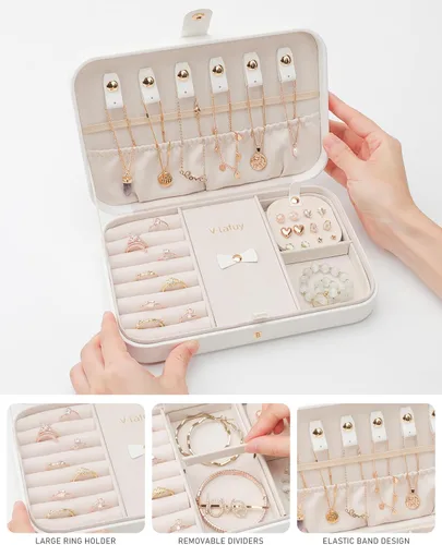 Vista 2 de Organizador de joyas de viaje, joyero de viaje, estuche de viaje para mujer, pequeño joyero para viajes, organizador de viaje de joyería, blanco B