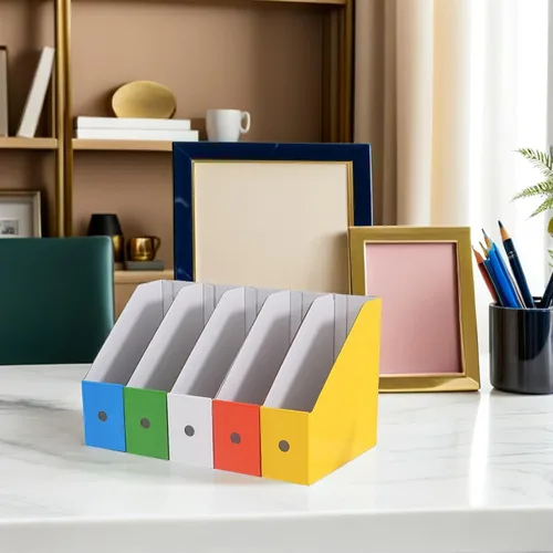Vista 5 de Paper File Storage Rack Desktop Organizer Office Document Holder for Study and Workspaces Paper Construction with Easy-Clean Surface Practical with