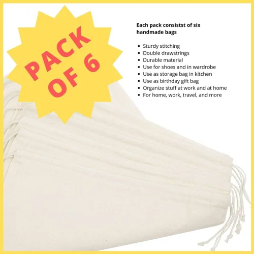 Vista 3 de Bolsas de 100 % algodón, muselina, con cordón ajustable para almacenamiento, 12 unidades, regalo para la despensa, Casual, Blanco