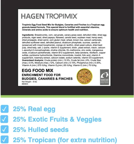 Vista 2 de HARI Tropimix - Alimento para pájaros para periquitos, canarios y pinzones, alimento para loros hagen con semillas, huevo, frutas y verduras, mezcla