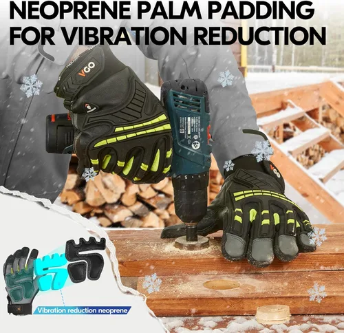 Vista 5 de Vgo... Winter -4°F Waterproof Leather Touchscreen Work Gloves (GA8954FW)
