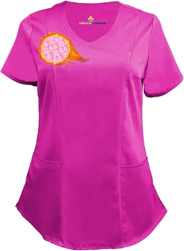 Vista 9 de M&M SCRUBS Camiseta quirúrgica elástica ultra suave con cuello caído y 2 bolsillos para mujer Negro