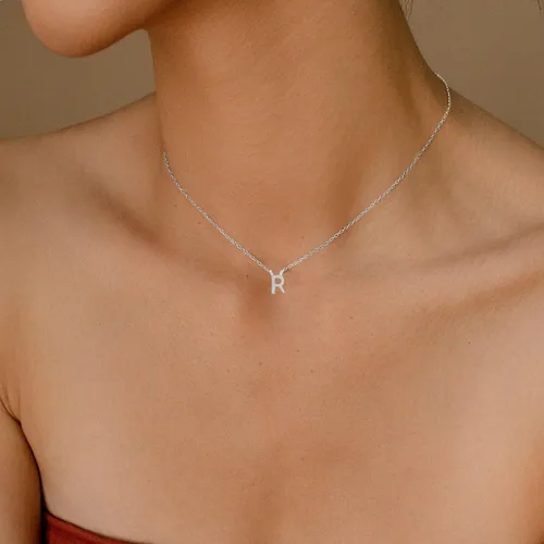 Vista 2 de Silver Initial Necklace for Women, Dainty Silver Necklace Personalized Silver Initial Letter Necklace Cute Silver Choker Necklaces for Women Trendy