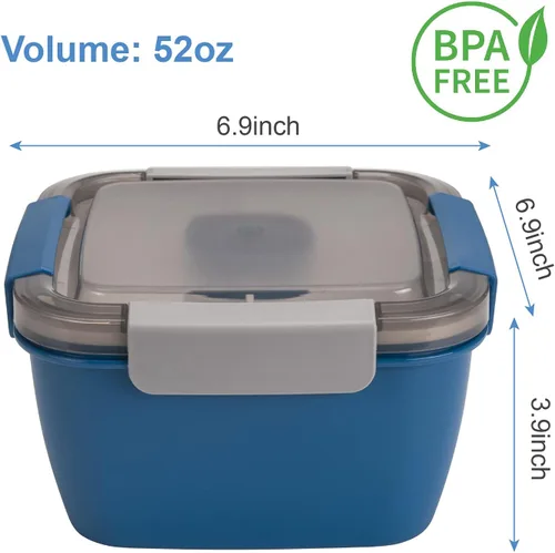 Vista 5 de Freshmage - Recipientes de ensalada para llevar, tazones de 52 oz con 3 compartimentos, recipiente para aderezos para aderezos, para hombres