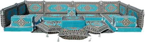 Vista 159 de arabicsofa Sofá en forma de U de estilo árabe para el suelo – Juego de Majlis hecho a mano – Sofá de estilo bohemio
