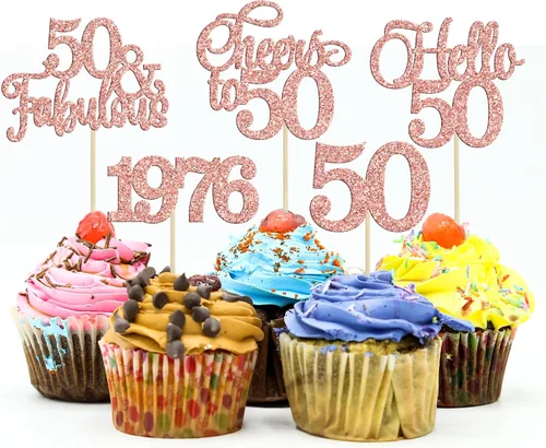 Vista 14 de Gyufise Paquete de 24 adornos negros para cupcakes de 10.º cumpleaños con purpurina negra 10 Ten Hello 10 Dights dobles desde 2015 para decoraciones