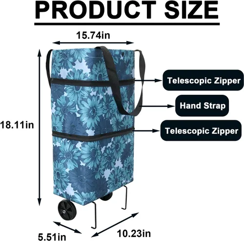 Vista 2 de Bolsa de compras plegable con ruedas, bolsas de carretilla plegables, bolsas de comestibles, carrito de compras, para compras, viajes de picnic